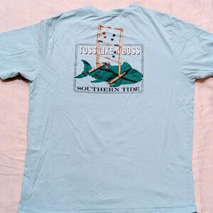 Mens Southern Tide “Toss Like a Boss” T-Shirt XL Light Blue 100% Cotton